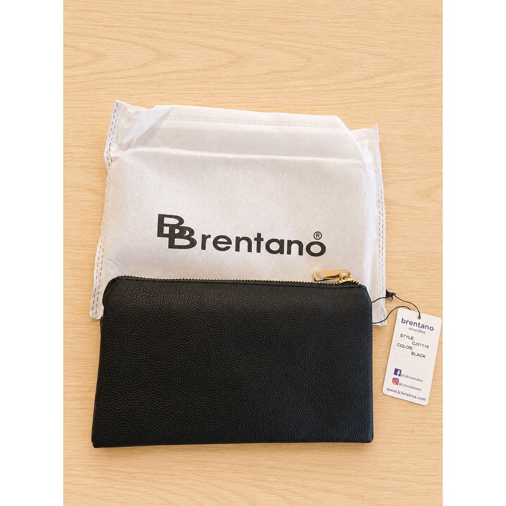 Brentano Black Wristlet Wallet Clutch Double Zip Faux Leather NWT